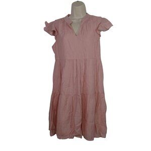 CY Fashion Tiered Babydoll Dress Women Size S Pink Ruffled Cap Sleeve Crinkle